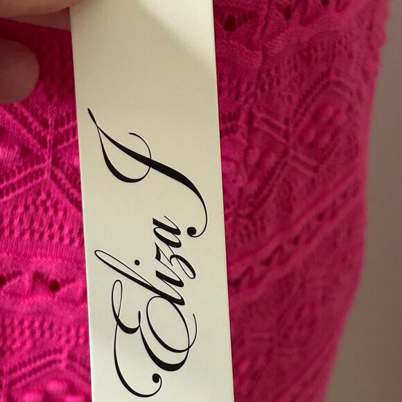 Eliza J NWT hot pink sleeveless crochet knit knee length dress size L - Picture 3 of 9